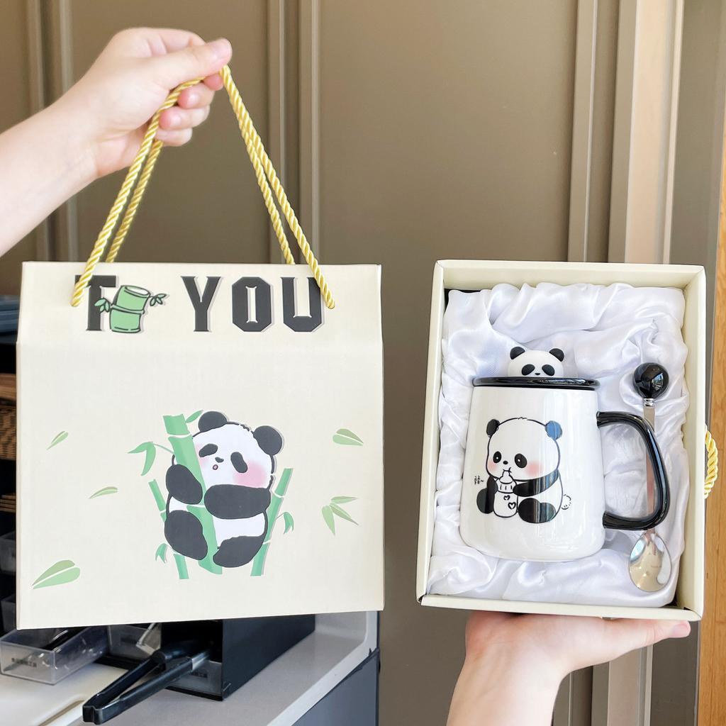 Mug with Lid Spoon 2025 New Female Panda Cup Souvenir Ceramic Water Cup Coffee Cup