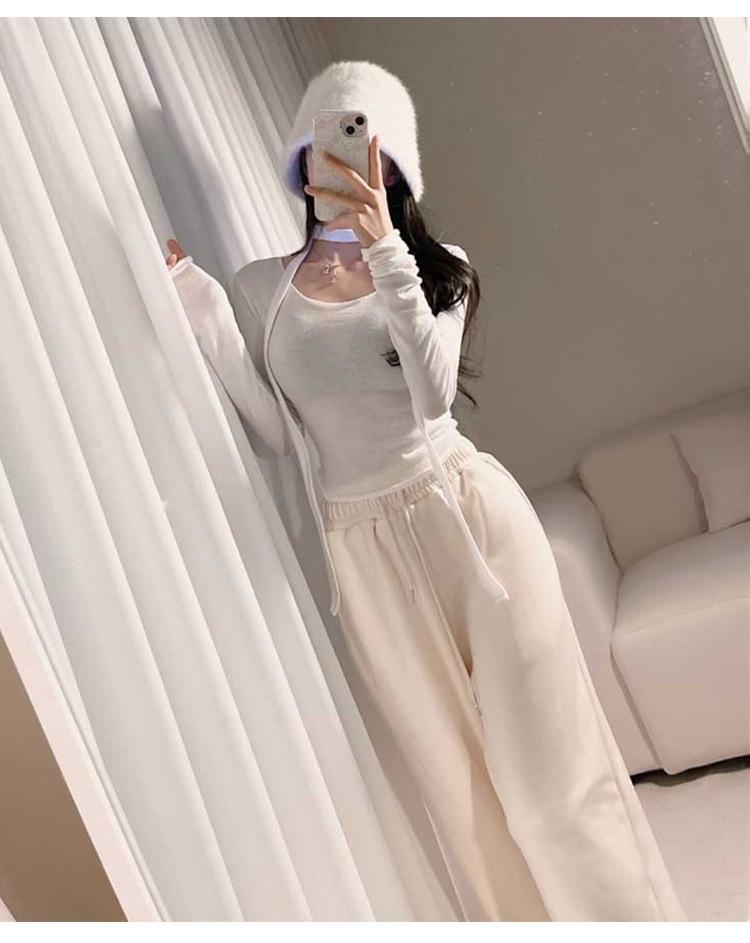 Korean Dongdaemun U-Neck Ribbon Slimming Long-Sleeve T-Shirt for Women - Sexy & Versatile