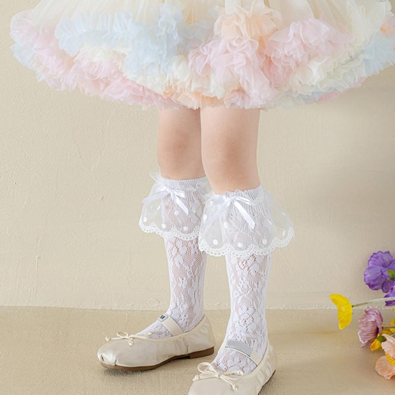 Breathable Ballet Socks for 3-13 Years Girls Feature Lovely Bowknot Design, Lovely Kids Middle Tube Socks Stackable