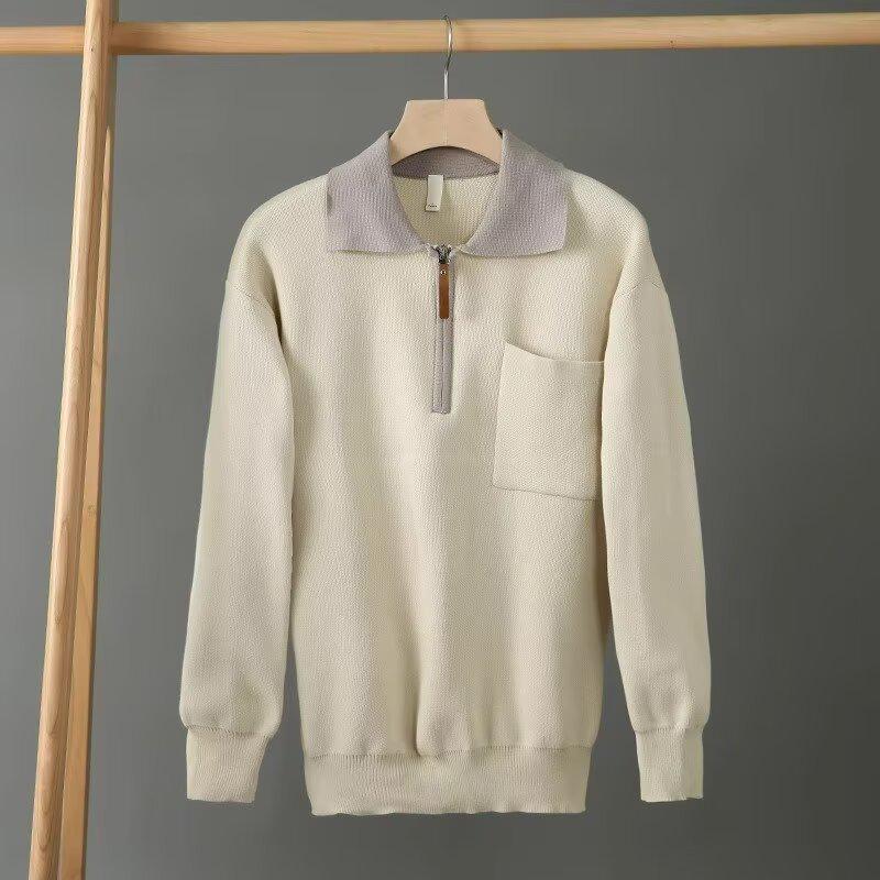 Men s Half-Zip Korean Style Casual Polo Sweater L (115-125 jin) абрикосовый