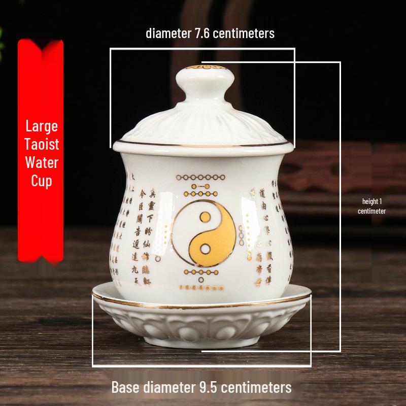 Coppa per Acqua per Altare Buddista in Ceramica di Loto con Mantra della Grande Compassione - Tazza per Offerte a Guanyin