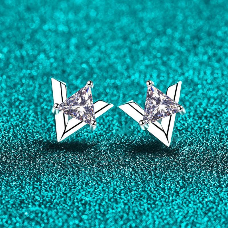 Geometric Triangle Moissanite Stud Earrings Women Sterling Minimalist Fashion Jewelry 2025