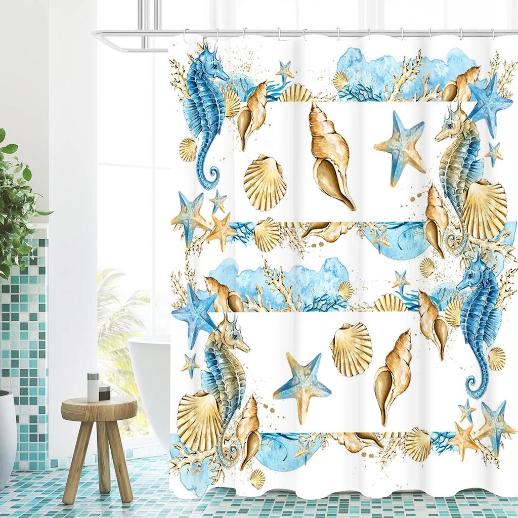 Marine Benthos Bathing Curtain  Bathroom Shower Curtain Waterproof With 12 Hooks Home Deco