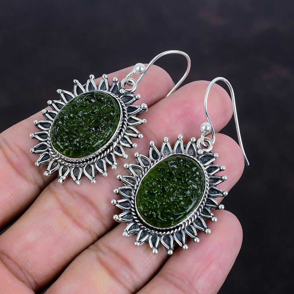 Moldavite Earrings Natural Gemstone Earring 925 Sterling Silver Earring Handmade Earring Moldavite Jewelry Dainty Earrings Anniversary Gifts