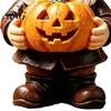 Hand Painted Gnome Statue Halloween Garden Statue, Faceless Holding Pumpkin Sculpture, Stable Sculpture Waterproof Resin for Porch Yard Autumn