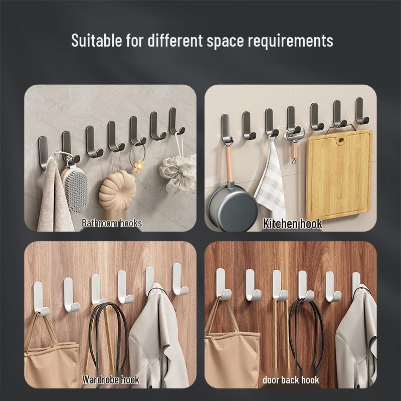 Strong Adhesive No-Drill Hooks - Gun Gray Wall Stickers for Kitchen, Bathroom & Door Storage