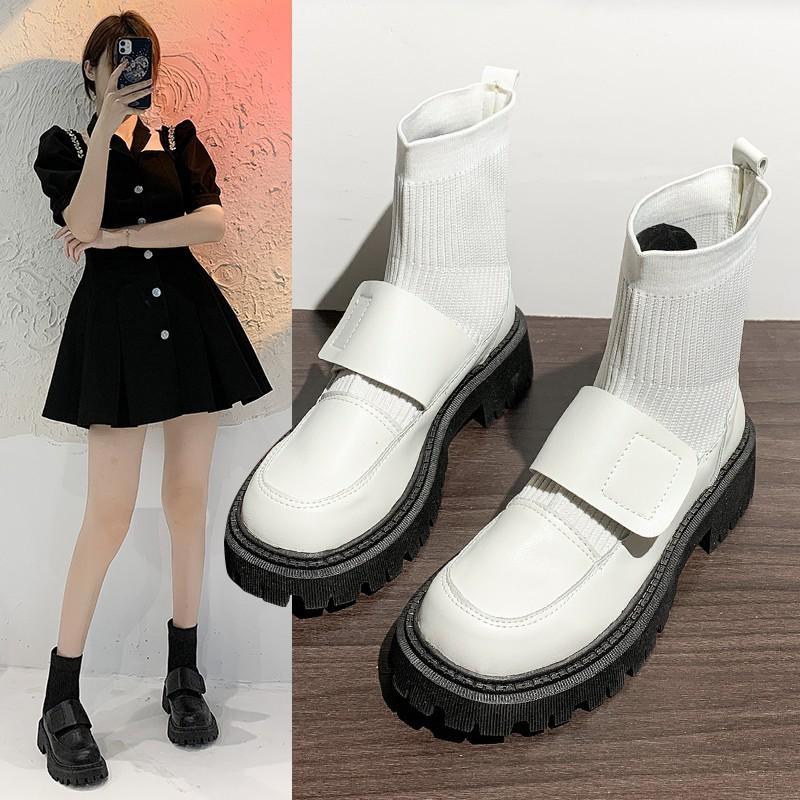 Autumn and Winter Women Boots Street Fashion Knit Stitching Short Boots Martin Boots Casual Walking Boots