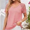 Spring and Summer Patchwork Mesh Short Sleeved Top Solid Color Casual Loose Women's T-shirts