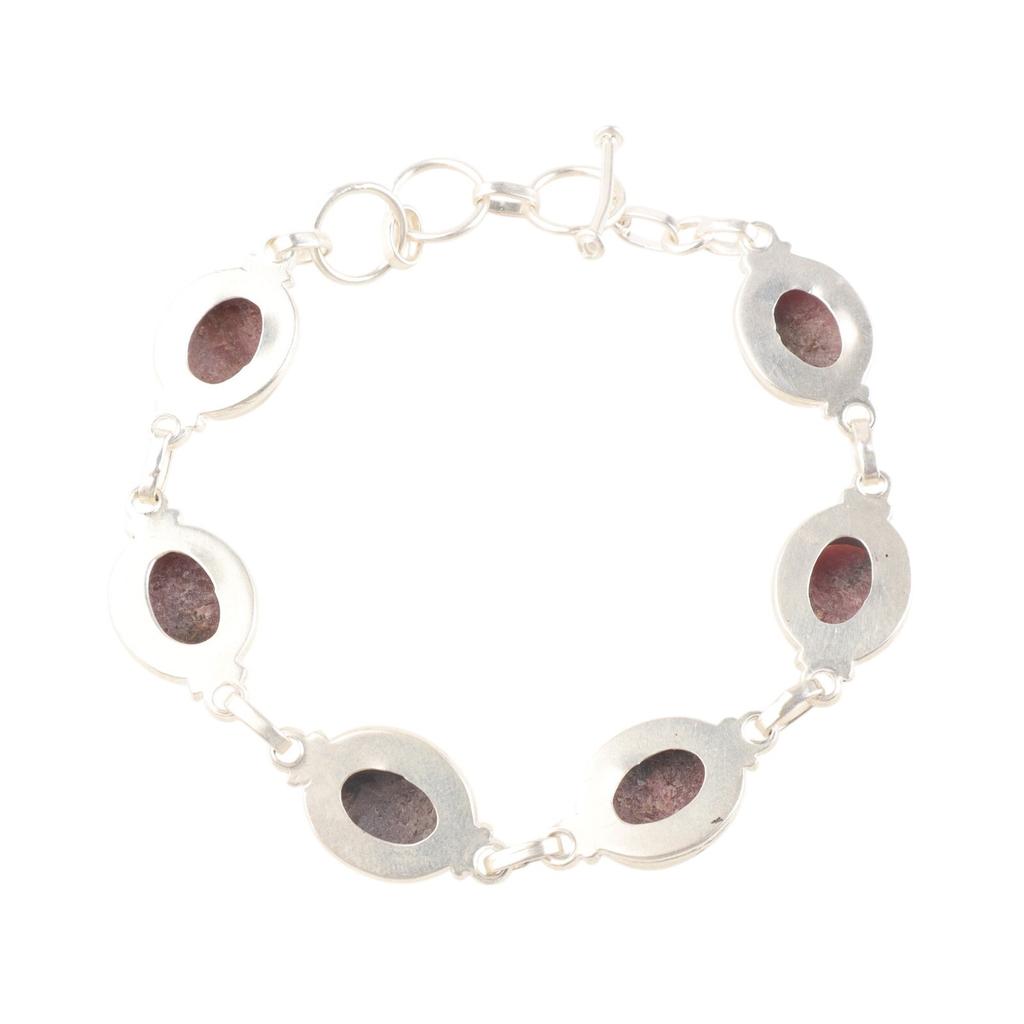 Natürlicher ovaler schwarzer Rhodonit Edelstein 925 Sterlingsilber handgefertigtes Armband 8,5" RB-3-22