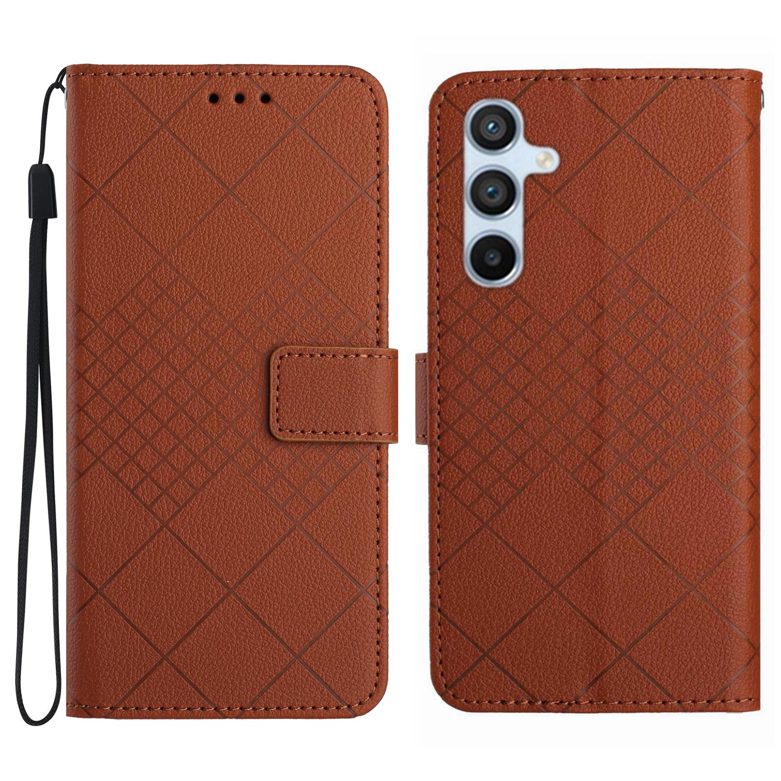 

For Samsung Galaxy A56 5G/M56 5G Wallet Phone Case Imprint PU Leather Flip Folio Cover Brown