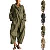 Women's Casual Cargo Jumpsuit with Lapel Collar Button Front Long Sleeves High Waist Wide Leg