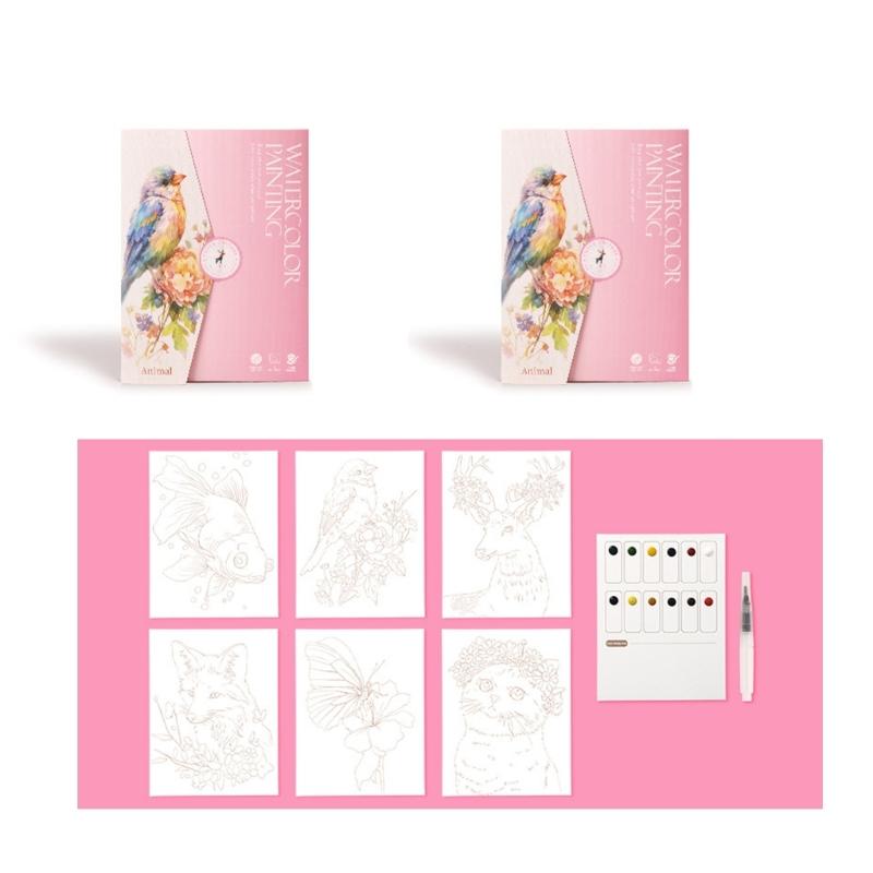 

Art Doodling Book with 12 Color Watercolor Paint Water Brush Pen Stress Relief Painting Book For Children Adult Drawing
