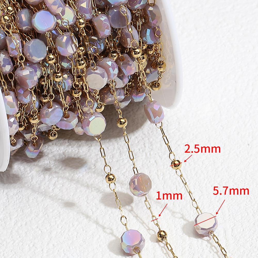 

2meters 1meter Stainless Steel Stone Chain for Necklace Bracelet Light Green Round Crystal Beaded Chains Jewelry Making DIY 1meter
