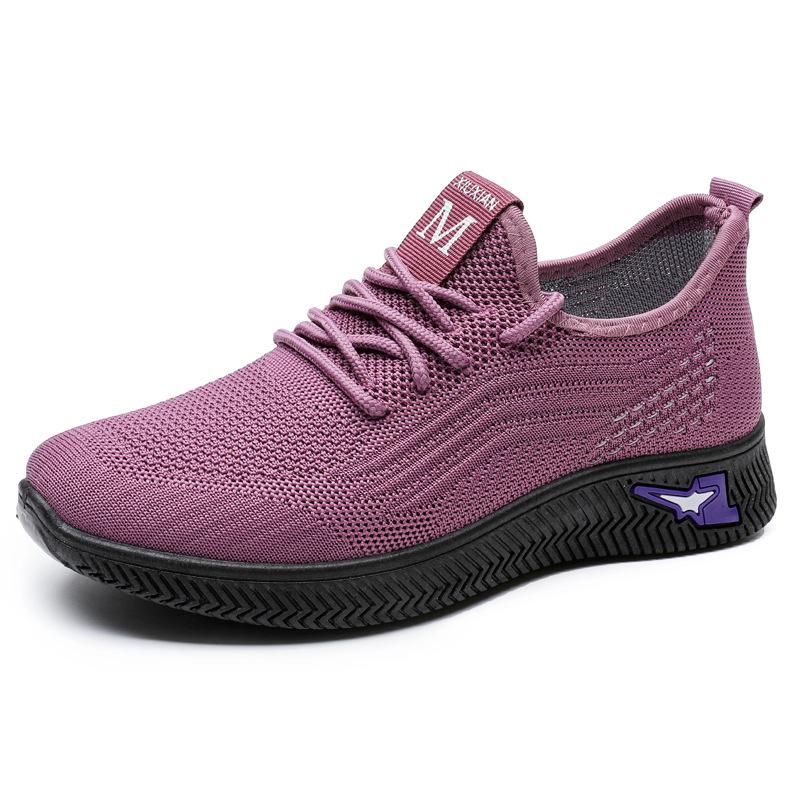 Fashion Purple Mesh Casual Shoes Women Breathable Flat Tennis Knitted Women's Vulcanized Shoes Ladies Lightweight Sports Walking Shoes