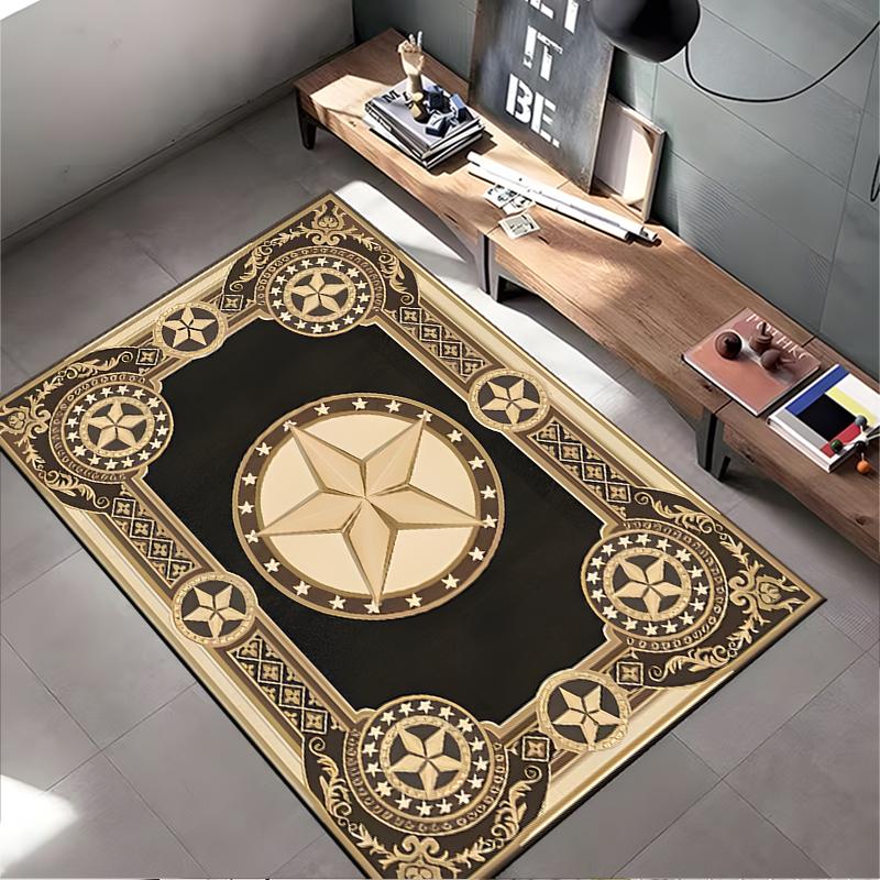 Vintage Star Emblem Pattern Carpet Design - Non-slip Rug Suitable for Living Room and Bedroom Sofas.
