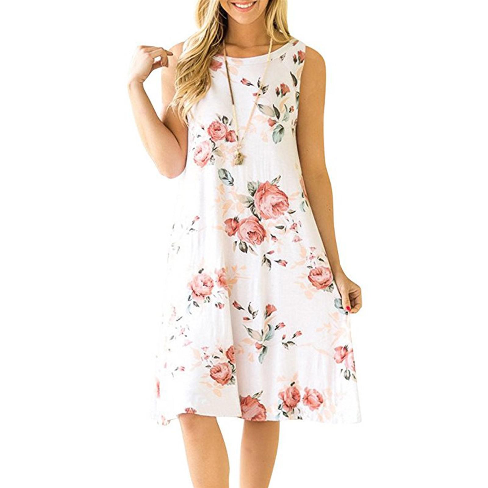 

Женское модное повседневное свободное платье без рукавов с круглым вырезом и принтом, летнее вечернее платье XXXL белый