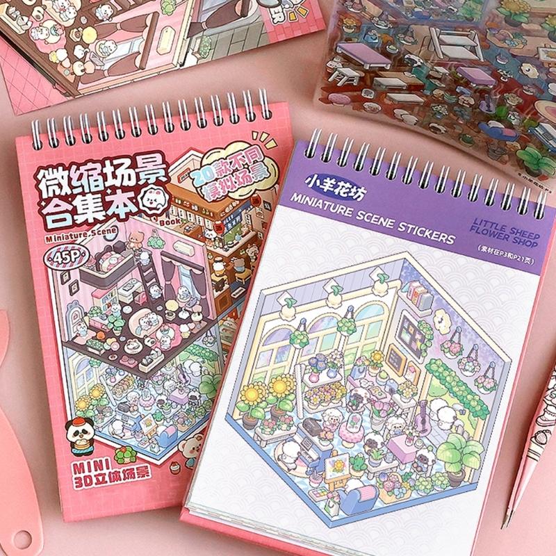 20 In 1 3D Scene Sticker Aesthetic Sticker Cartoon Landscape Sticker Book Decorative Sticker Book for Kids Girls Boys