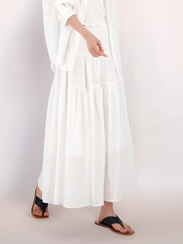Acud Sheer Bending Flare Skirt_White