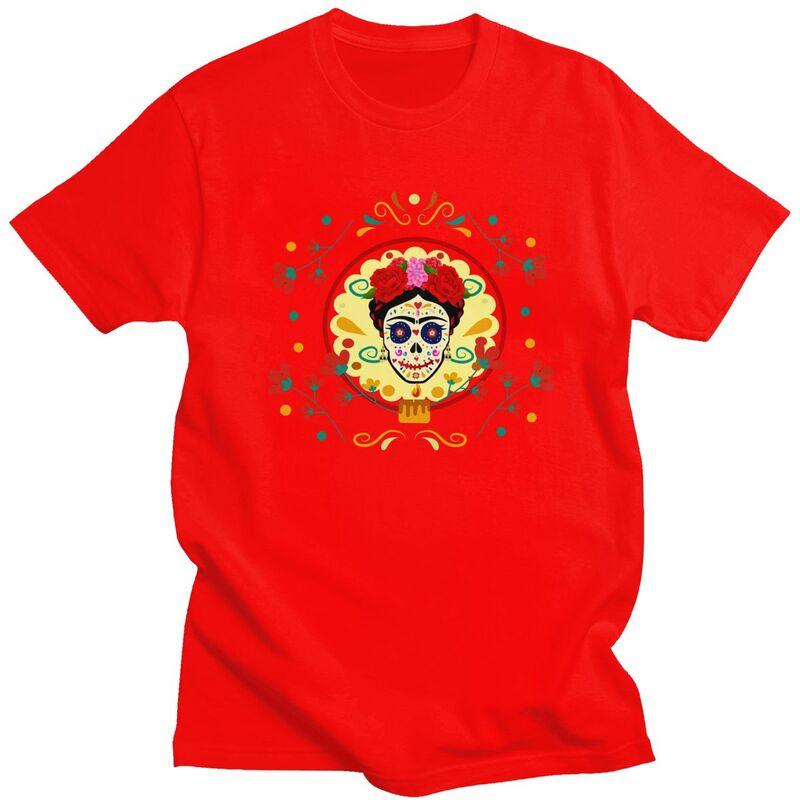 Custom Day Of The Dead Sugar Skull T Shirts for Men Pure Cotton Tee Tops Mexican La Calavera Catrina Tshirt Short Sleeve S