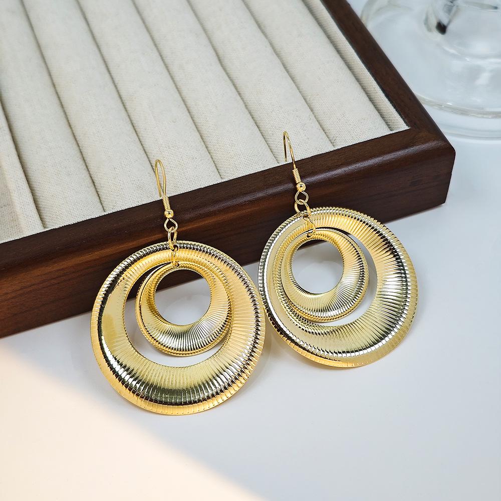 European and American Multi-Layer Hollow Metal Geometric Tassel Earrings