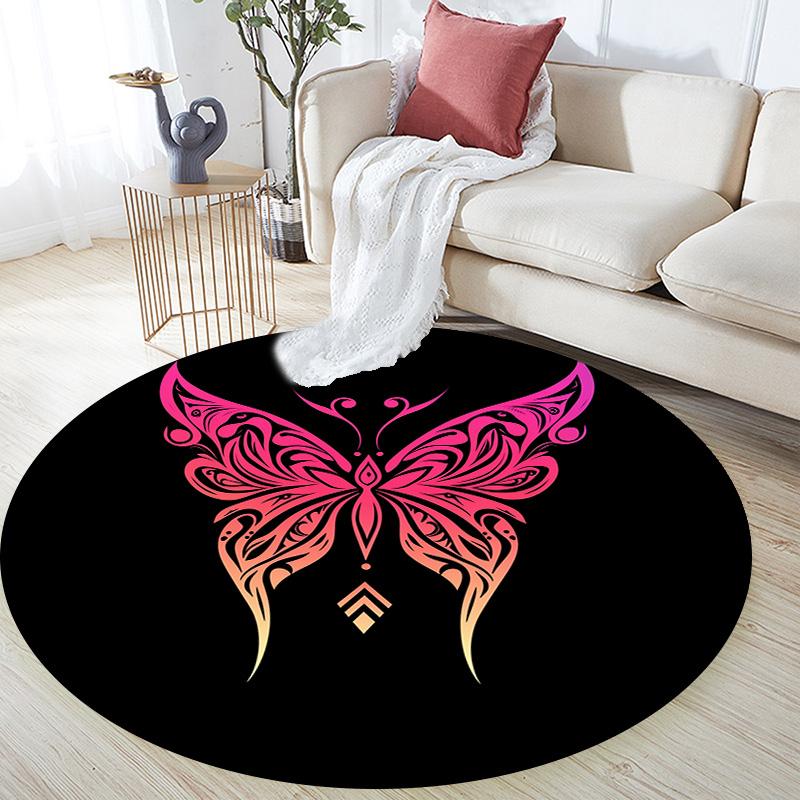 Pink Butterfly,Round Area Rug,Carpet Rug for Living Room Bedroom Sofa Playroom Decor,Non-slip Floor Mat