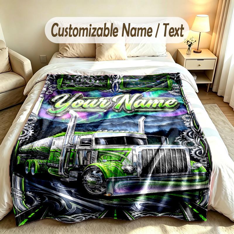 Truck Theme Custom Blanket Personalized Name & Text Customized Soft Warm Throw Blanket Home Decor