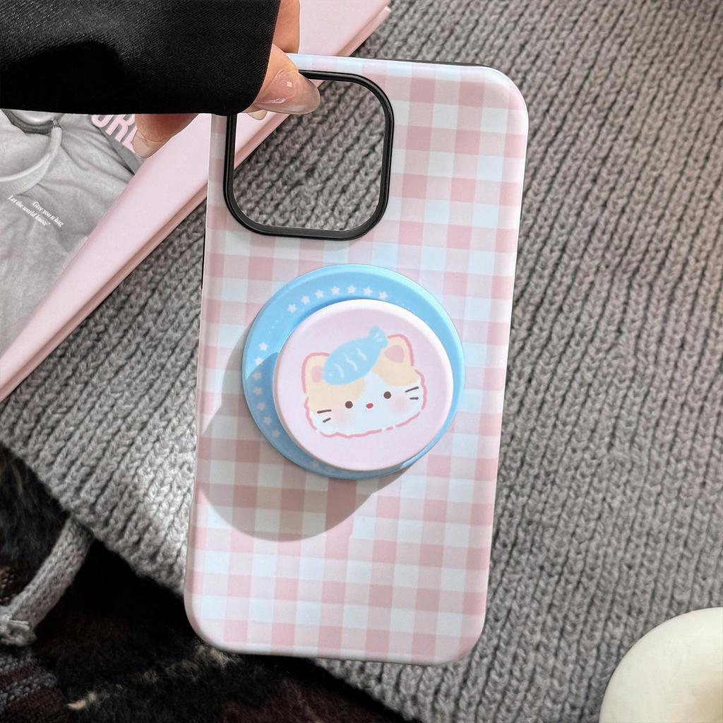 Magnetic Plaid Stand Case for iPhone 16/17, Compatible with 11 Film and 15 Pro Max, featuring Cute Small Animals