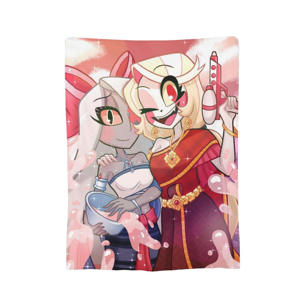 Cartoon Hazbins Hotels Blanket Velvet Print   Multifunction Lightweight Thin Throw Blanket for Sofa Car Bedspread