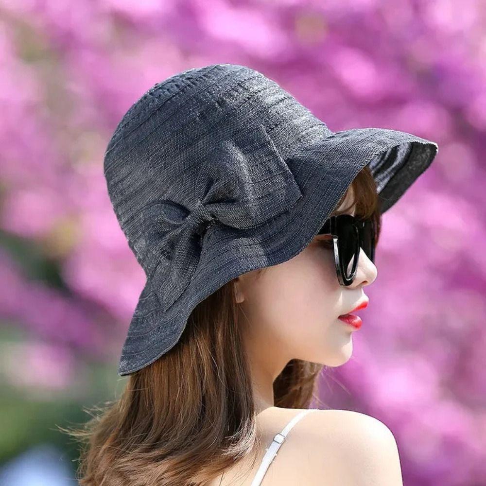 

Thin Sunshade Fisherman Cap Wide Brim Sun Protection Hat Fashion Women Bow Sun Hat Outdoor