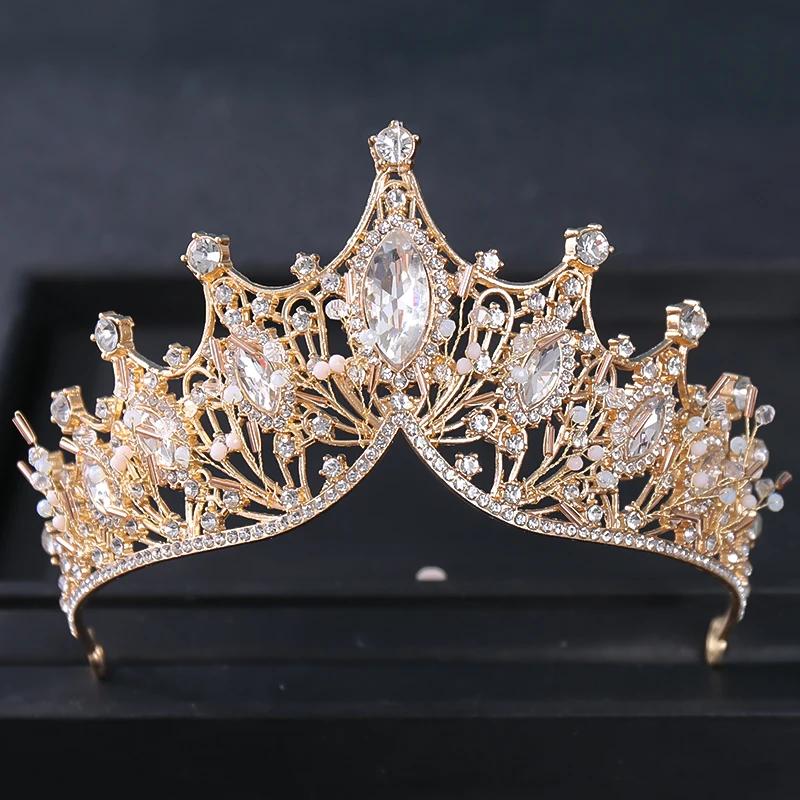 Goldfarbene Luxus-Kristall-Hochzeitstiara und Kronen Party Strass Abschlussball Braut Diadem Krone Tiara für Damen Braut Haarschmuck