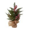 Small Christmas Artificial Plants with Burlap Base Faux Pine Branches with Red Berries/Poinsettias Flower