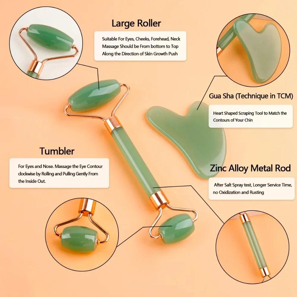 2Pcs Facial Massager Kit Resin Face Roller Guasha Board Beauty Scraping Massage Roller Face Lifting Neck Body Skin Care Tools