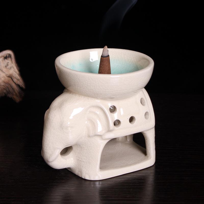 Ceramic Elephant Tower Incense Burner with Essential Oil Aromatherapy Function