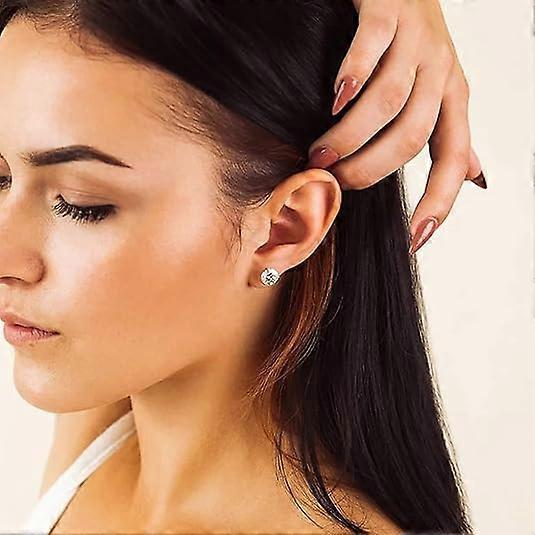 Stainless Steel Mens Womens Stud Earrings Black and Silver Round Cubic Zirconia Inlay, 12 Pairs 3mm - 8mm