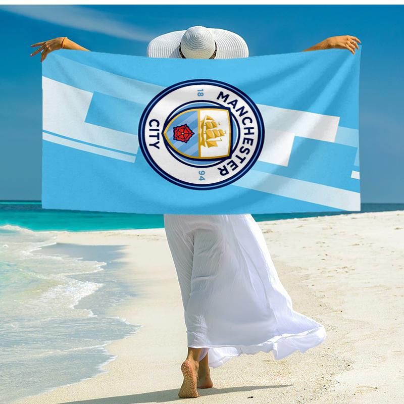 Manchester City Temalı Ultra Yumuşak Plaj Havlusu, Havuz - Kamp, Dalış İçin İdeal - Mükemmel Seyahat Gereci, Canlı Renkli Plaj Havlusu.