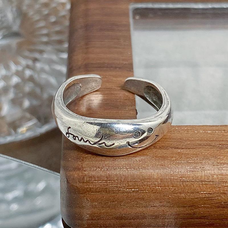 [Collection Of Old Sites] Graffiti Retro Personalized Retro Open Ring Punk Hip Hop Niche Unique Stacked Ring