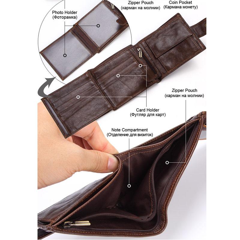 Men's Top Grain Cowhide Leather Wallet Short Horizontal Genuine Leather Purse with Coin Pocket