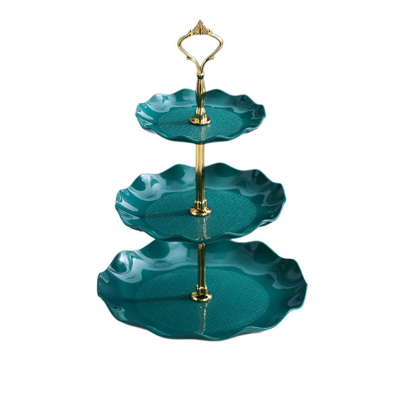 Suport de desert cu trei etaje în stil european: Placă de Fructe și Suport pentru Prăjituri din Plastic pentru Petreceri și Nunți