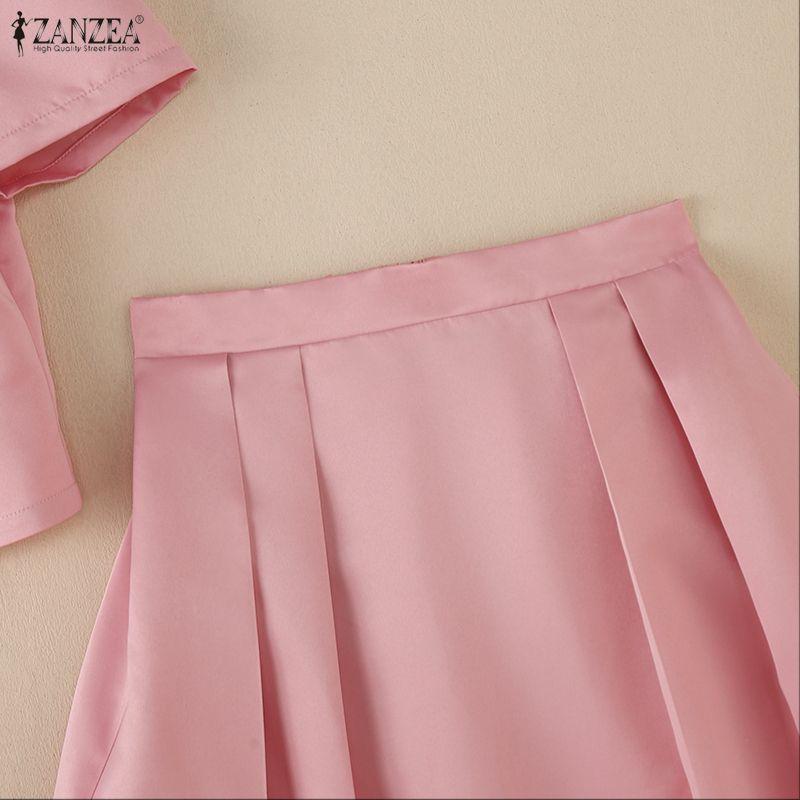 ZANZEA Blusa a Maniche Corte da Donna e Gonne Lunghe Casual Set Completi Due Pezzi