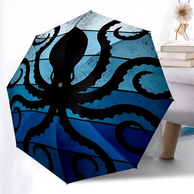 1 pièce Parapluie Automatique Ouverture/Fermeture Imprimé Poulpe avec Protection Coupe-Vent, Toile Robuste à 8 Baleines, , Accessoire d'Extérieur, Idéal pour les Cadeaux yy251117031