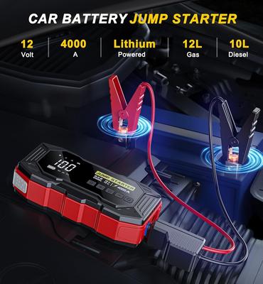 Jump Starter with Air Compressor, 4000A Peak, 160PSI, 12V Portable Car Jump Box with Jumper Cables, LCD Display, 4-Mode LED Ligh