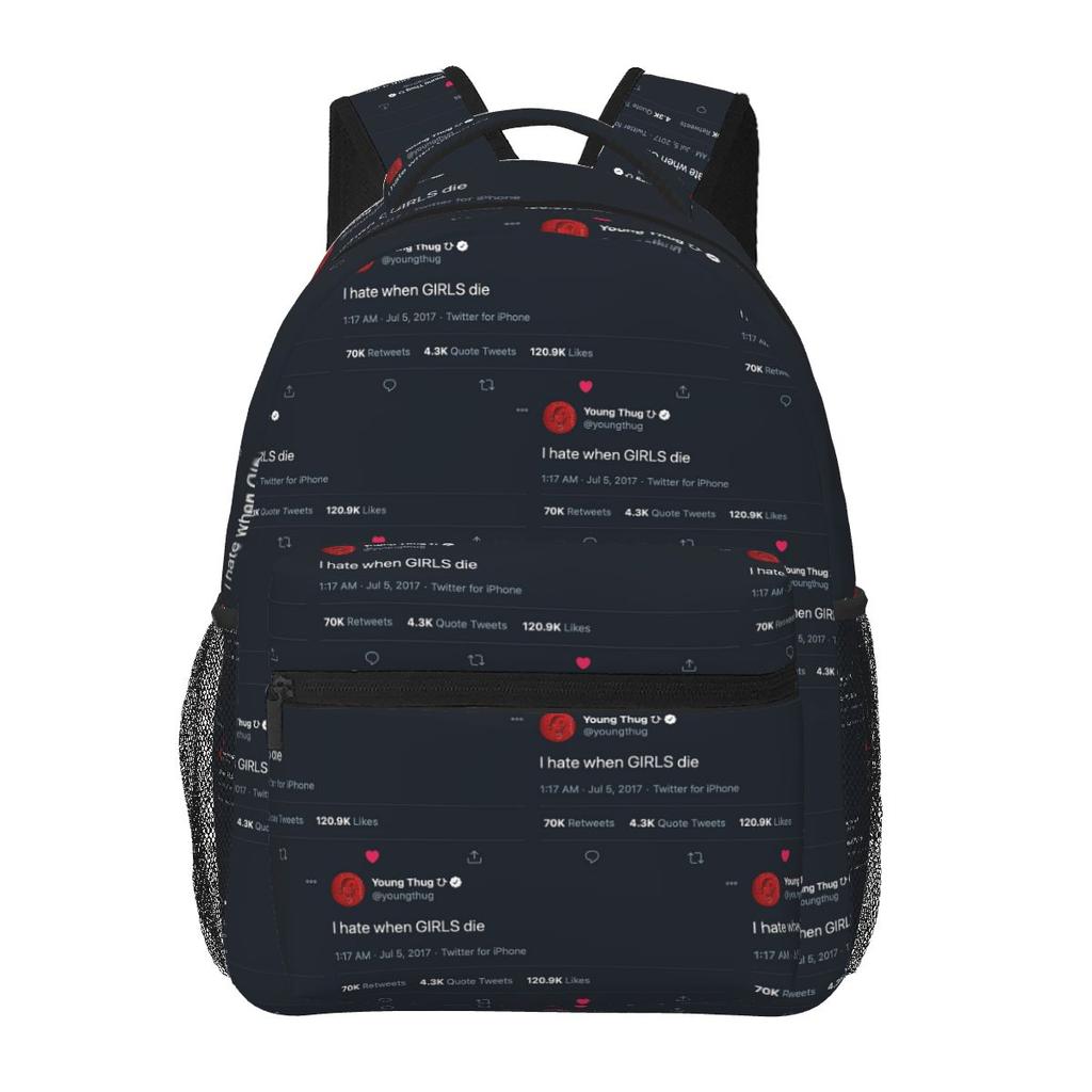 I Hate When Girls Die Young Thug Meme Quote Student Backpack School Bag Hiking Daypack for Boys Girls Bookbag Shoulder Bags