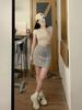 2026 Spring Korean Style Women's Gray Sporty High Waist Skirt - Casual Hip Wrap Sweatshirt Dress