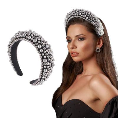 Aro para el pelo de perlas de imitación Diadema ancha realzada Ajuste flexible y cómodo Aro para el pelo Accesorio para el pelo