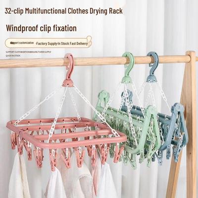 Multifunktionaler 32-Klammer-Wäscheständer aus Kunststoff für den Innenbereich für Unterwäsche, Babykleidung und Socken