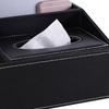 Multifunction Tissue Box Black Multiple Compartments Durable PU Leather Rectangular Tissue Box