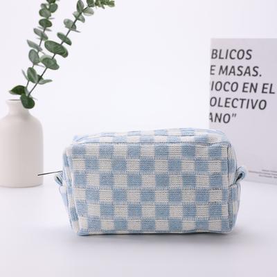 1pc Korean Version Ins Checkerboard Makeup Bag, Large Capacity Knitted Storage Bag, Portable Travel Bag, Makeup Bag