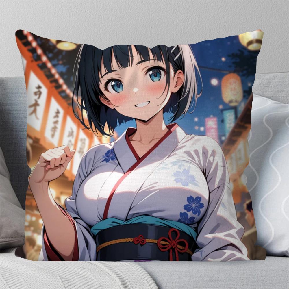 Kirigaya Suguha Animation S-Word A-Art O-Online Kissenbezug Quadratisches Kissen Schlafzimmer Sofa Freizeit Wohnzimmer Heimdekoration 40X40