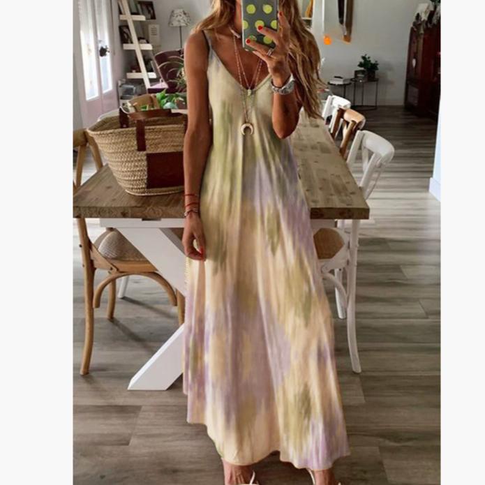 

Весенне-летнее платье, женское зеленое длинное платье с v-образным вырезом и цветочным принтом, повседневное богемное женское пляжное платье без рукавов XXXXXL жёлтый