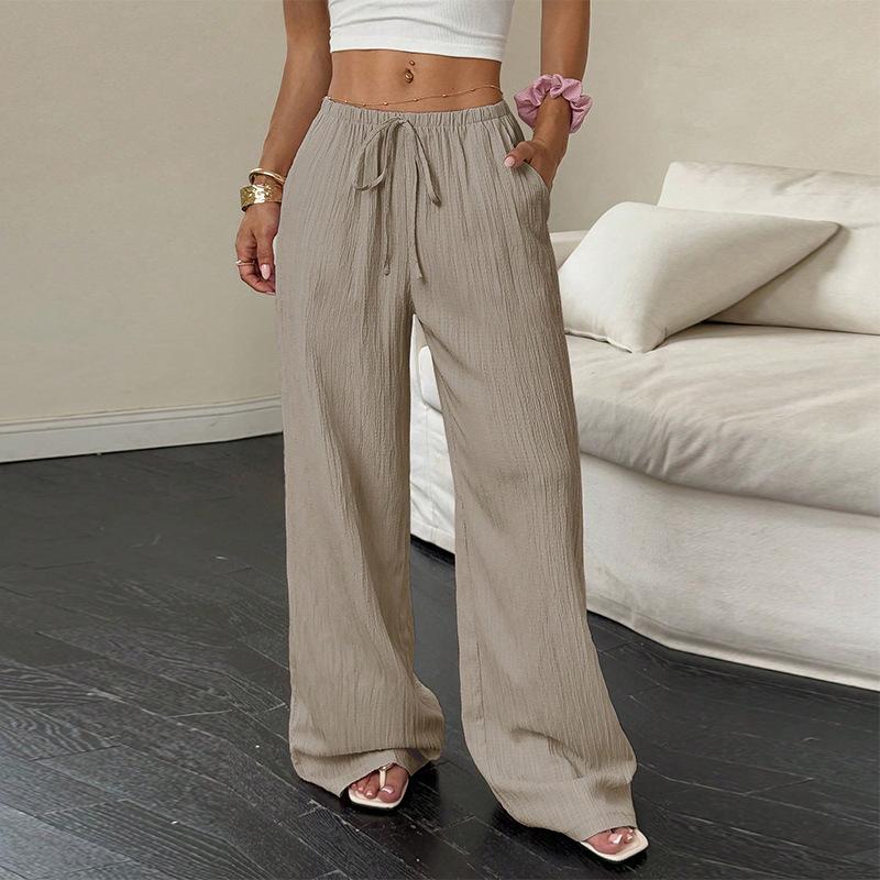 Temperament Casual Pants In Autumn New Product Solid Color Straight Loose Elastic Waist Women's Trousers